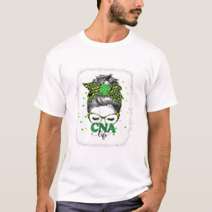 Cna Life Messy Bun Leopard T-Shirt