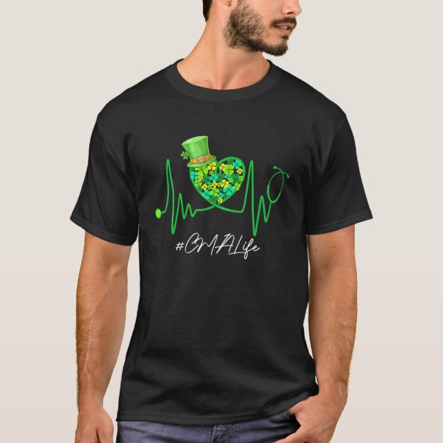 CNA Life Stethoscope Heartbeat Shamrock St Patrick T-Shirt (Front)