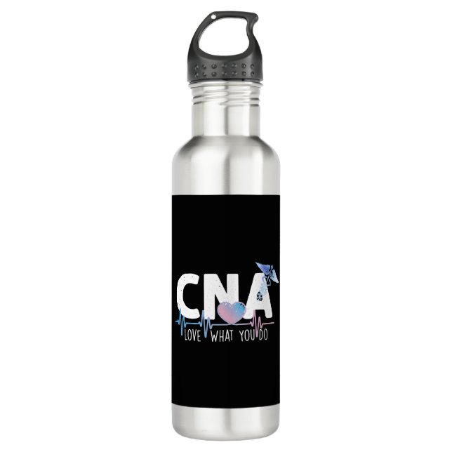 CNA Love What You Do Heartbeat Certified Nursing  Stainless Steel Water Bottle (Front)
