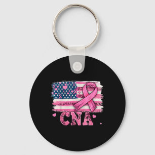 Cna Nurse American Flag Pink Ribbon Breast Cancer Keychain