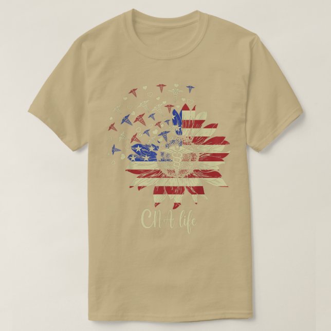 CNA Nurse American Flag Pride Nurse Sunflower Amer T-Shirt (Design Front)