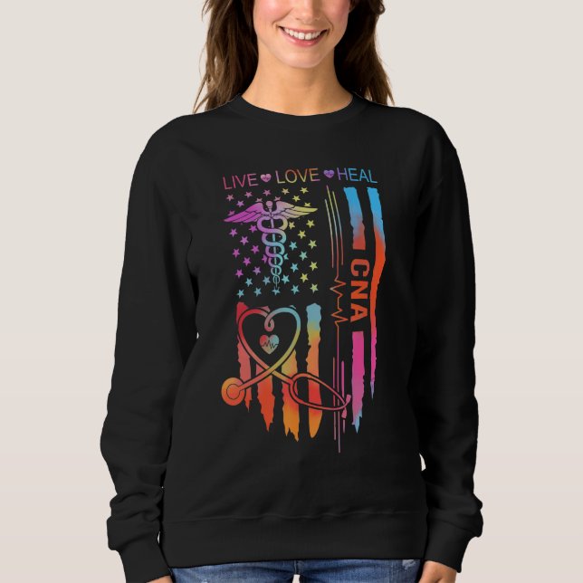 CNA Nurse Appreciation Week Gift USA Flag 4th of J Sweatshirt (Front)
