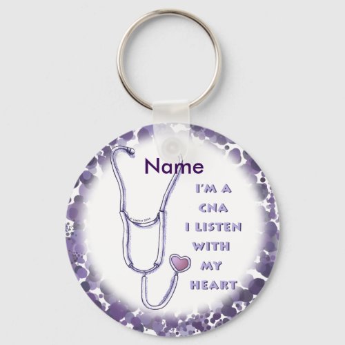 CNA Nurse Heart custom name Keychain