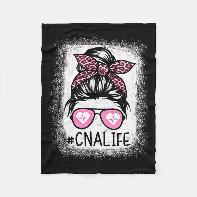 Cna Nurse Life Bleached Shirts Nk Leopard Messy Bu Fleece Blanket (Front)