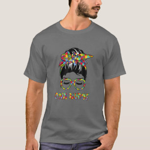 CNA Nurse Messy Bun Autism Mom Love Heart Stethosc T-Shirt