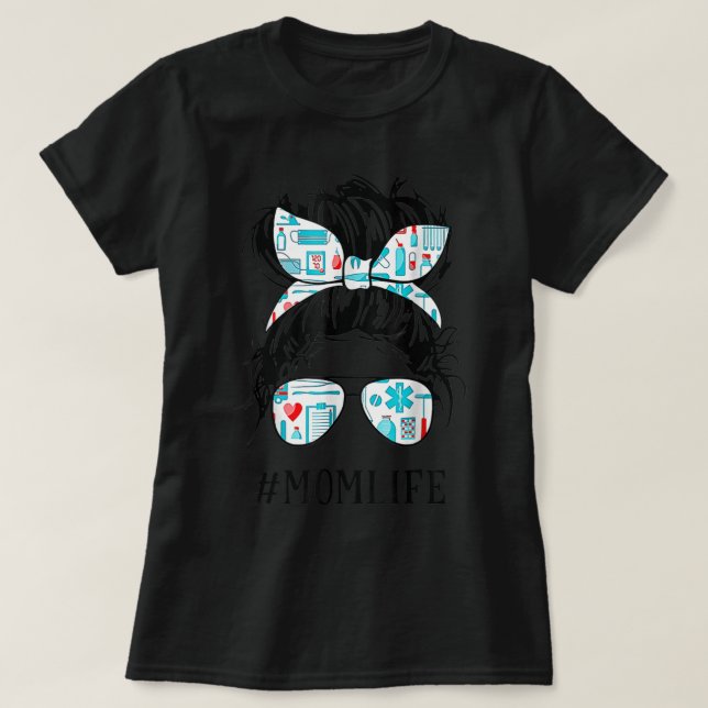 CNA Nurse Mom Life Messy Hair Bun Healthcare Mothe T-Shirt (Design Front)