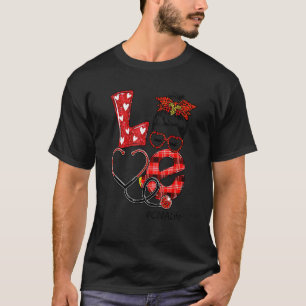 Cna Nurse Plaid Red Leopard Love Heart Messy Bun N T-Shirt