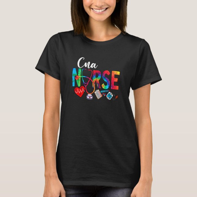 CNA Nurse Tie Dye Love Heart Stethoscope RN Nurse  T-Shirt (Front)