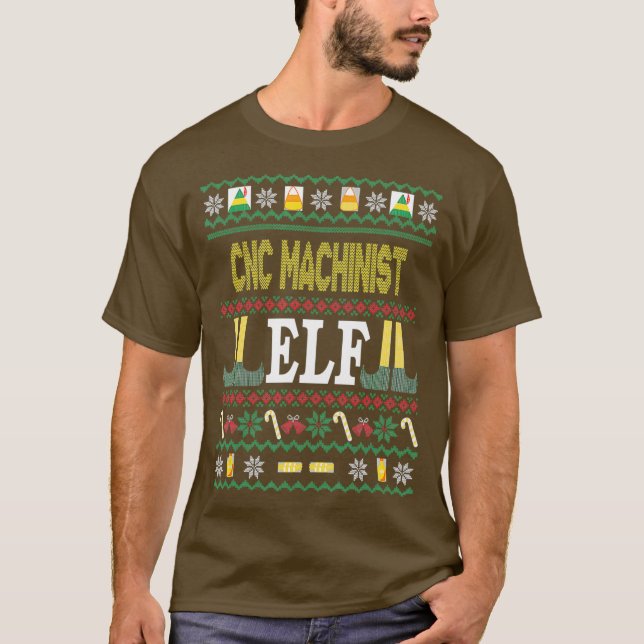 CNC Machinist Elf Funny Christmas Gift T-Shirt (Front)