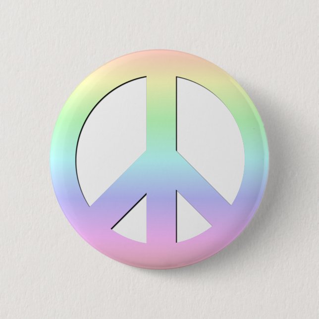 CND Peace Symbol Soft Pastel Rainbow on White Pinback Button (Front)