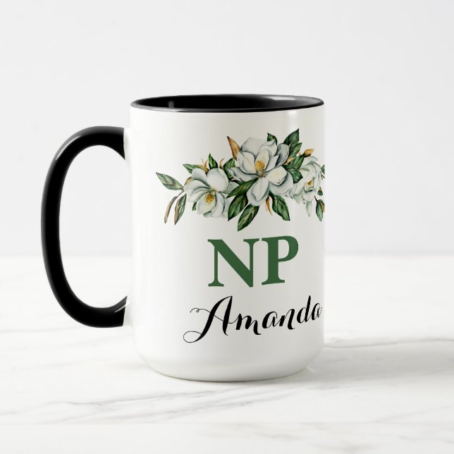 CNP NP Floral Bouquet Greenery Magnolia Graduation Mug (Left)