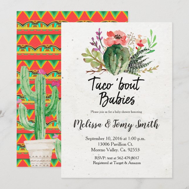 Co ed baby shower cactus invitation (Front/Back)