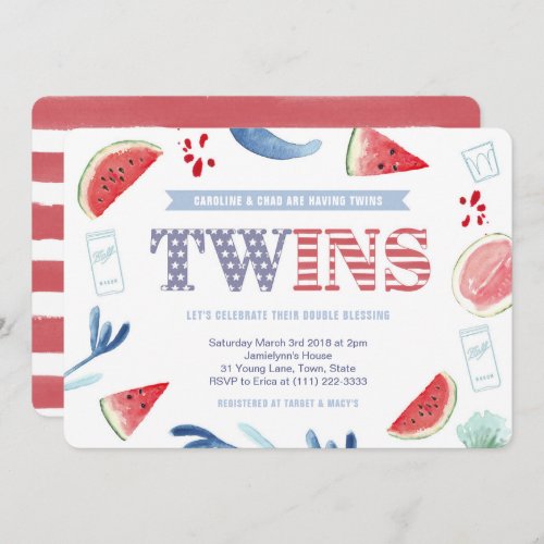 Co_ed Baby Shower for Twins 4th July Baby Shower Invitation