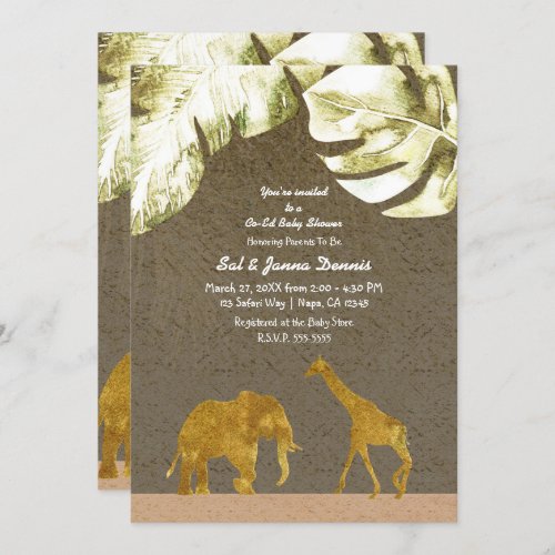 Co_ed Baby Shower Gold Safari Jungle Animals Invitation