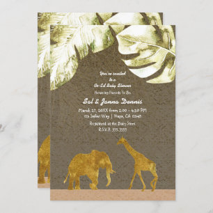 Co-ed Baby Shower Gold Safari Jungle Animals Invitation