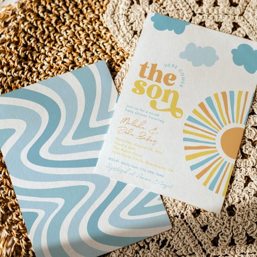Co_Ed Here Comes The Son Baby Shower Invitation