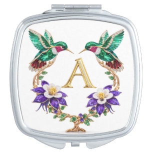 CO Hummingbird & Columbine Letter A Square Wedding Compact Mirror