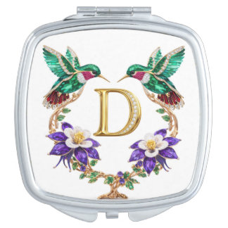 CO Hummingbird & Columbine Letter D Square Wedding Compact Mirror