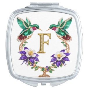 CO Hummingbird & Columbine Letter F Square Wedding Compact Mirror