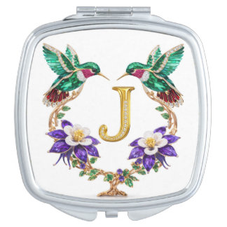 CO Hummingbird & Columbine Letter J Square Wedding Compact Mirror