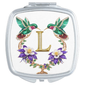 CO Hummingbird & Columbine Letter L Square Wedding Compact Mirror