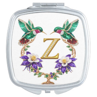 CO Hummingbird & Columbine Letter Z Square Wedding Compact Mirror