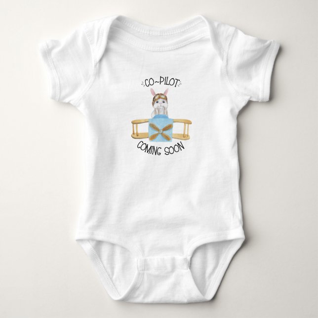 Co-pilot Coming Soon New Baby Gift, Plane Baby Bodysuit (Front)