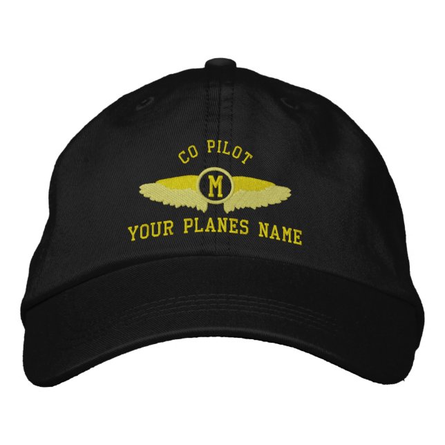 Co  pilot custom airplane name and monogram embroidered baseball hat (Front)