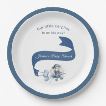 Co-Pilot Is On His Way Baby Boy Shower Plate