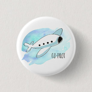 Co-Pilot with Plane Pinback Button