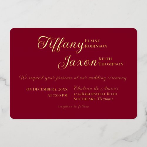 Co_Starring Burgundy Wedding Real Foil Invitation