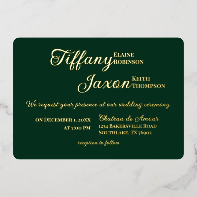 Co-Starring Forest Green Wedding Real Foil Invitation (Front)
