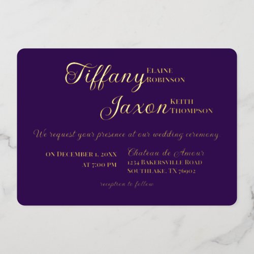 Co_Starring Royal Purple Wedding Real Foil Invitation