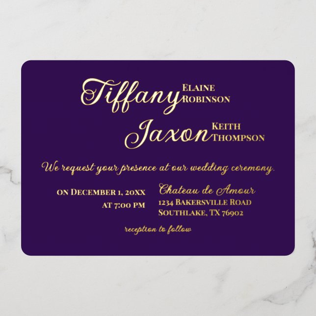 Co-Starring Royal Purple Wedding Real Foil Invitation (Front)