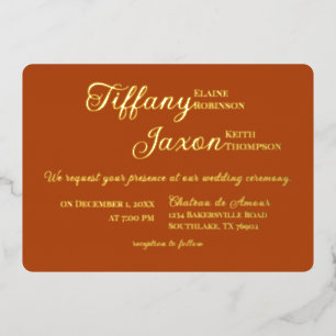 Co-Starring Terracotta Wedding Real Foil Invitation