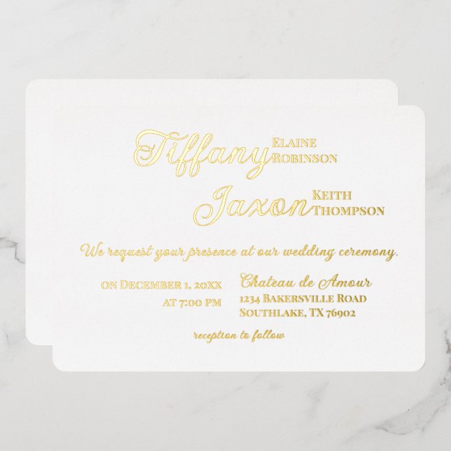 Co-Starring White Wedding Real Foil Invitation (Front/Back)
