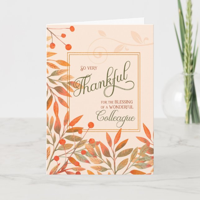 Co-Worker Autumn Harvest Leaves Thanksgiving Holiday Card (Front)