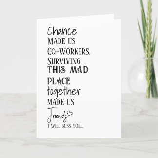 Co-worker Farewell Thank You Friendship Card