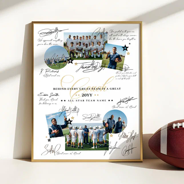 Head Coach Inscriptions Coach Appreciation Collage Football Team Signature Poster | Zazzle
