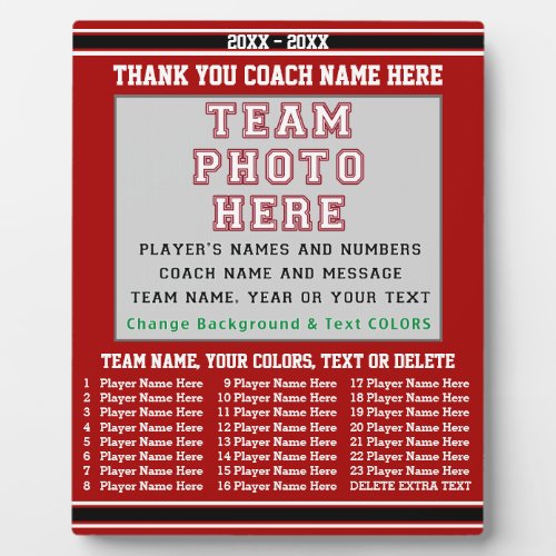 Coach Appreciation Gifts YOUR Photo Text Colors Plaque