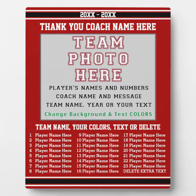 Head Coach Inscriptions Coach Appreciation Gifts YOUR Photo, Text, Colors Plaque | Zazzle