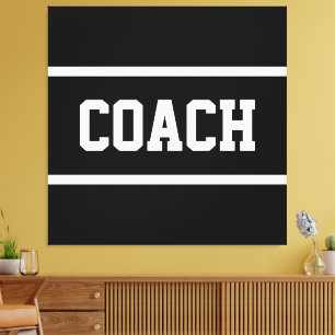COACH Athletic White Text Stripes On Modern Black Canvas Print