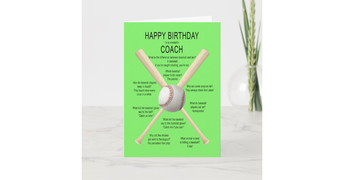 Coach, birthday baseball jokes card