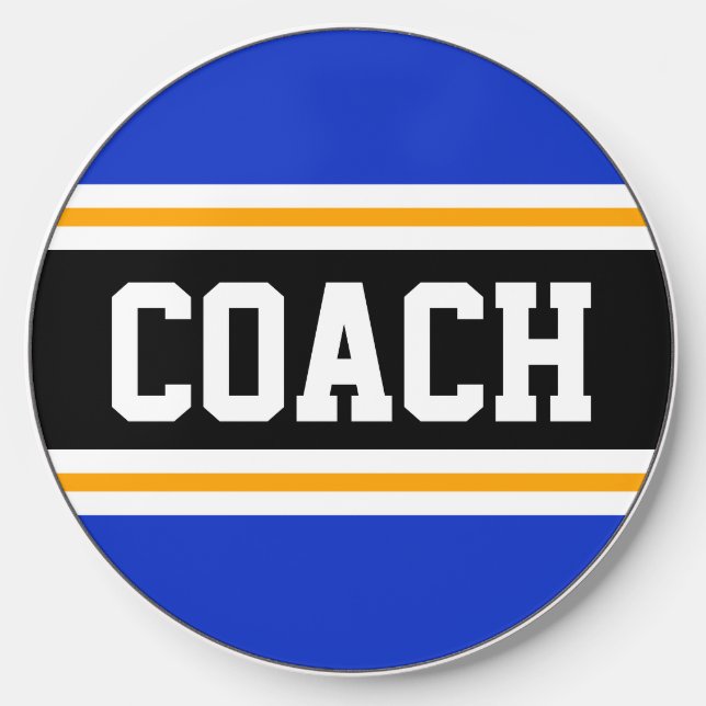 COACH Blue Black White Orange Athletic Stripes Wireless Charger (Front)