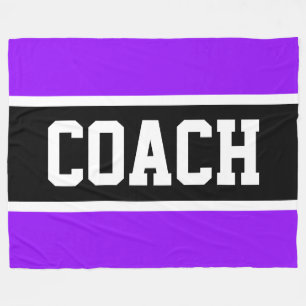 COACH Bold Black Purple White Athletic Stripes Fleece Blanket