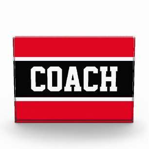 COACH Bold Bright Red Black White Athletic Stripes Acrylic Award