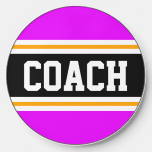 COACH Bold Pink Black White Orange Hockey Stripes Wireless Charger