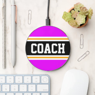 COACH Bold Pink Black White Orange Racing Stripes Wireless Charger