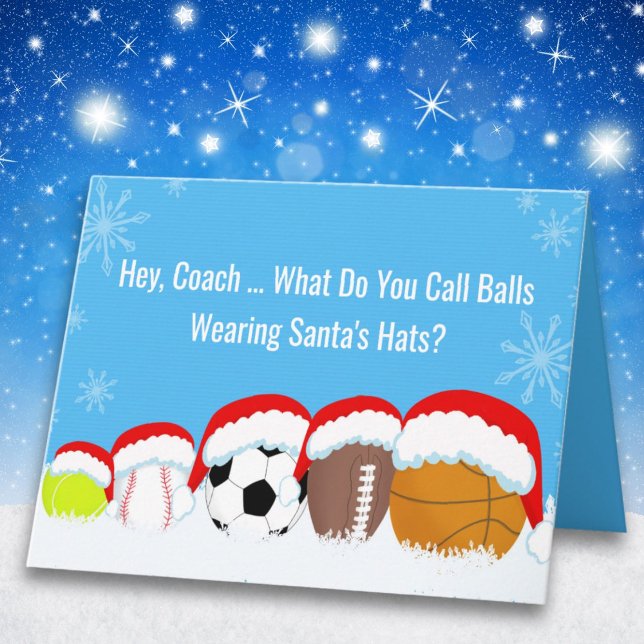 Coach Christmas Sports Balls in Santa's Hat Riddle Card (Creator Uploaded)