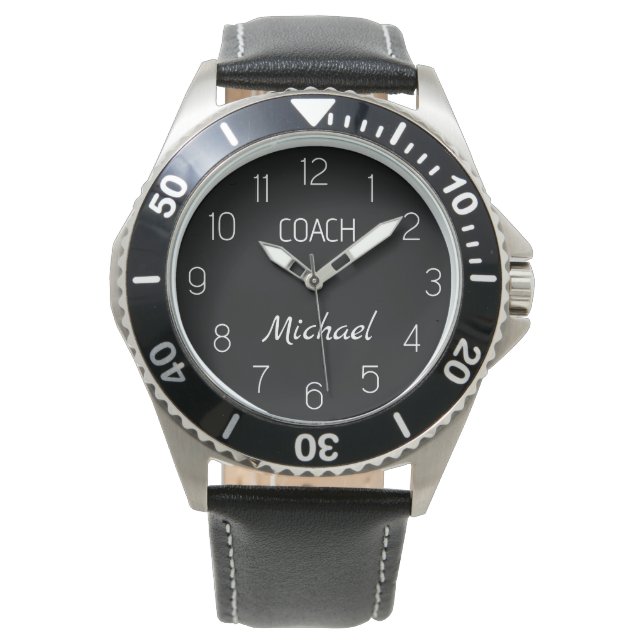 Coach Custom Name Typography Personalized black  Watch (Front)